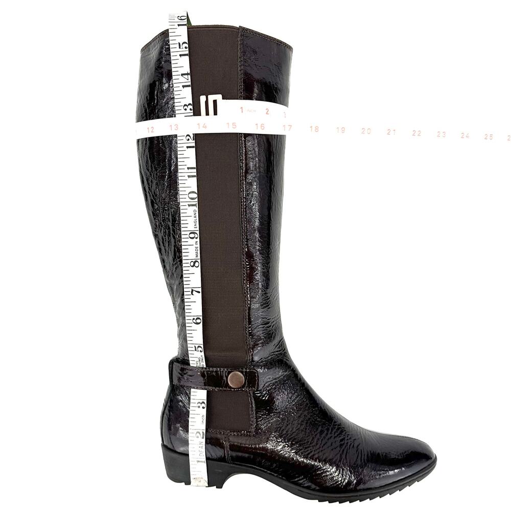 Sofft Brown Knee High Tall Boot Size 7M Patent Leather Low Heel Comfort Casual - Picture 8 of 13
